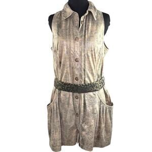 Javier Simorra Women's 10 Snakeskin Collared Shirt Dress Brown‎ Belt Pockets VTG